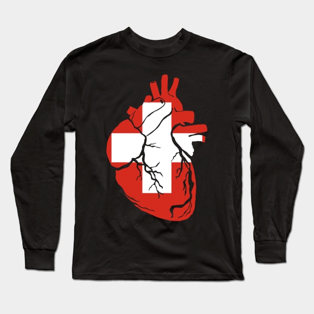 Anatomical heart design, Switzerland flag Long Sleeve T-Shirt by Bun Art Store